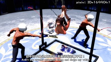 The villains continue to beat and whip the innocent girl in a secluded cabin, until she can no longer take it