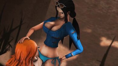 A young woman named Nami is giving it to her lover Robin in an amateur SFM porn scene