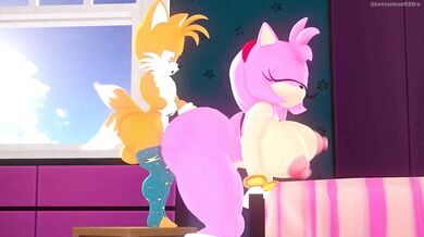Tails the fox penetrates Amy Rose on a wooden table with his tail one fine day - [Leviantan581re]