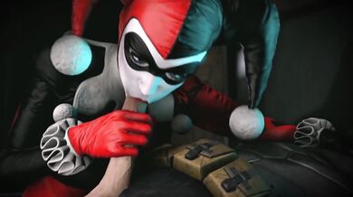 Harley Quinn gets a facial from Kawaii Detective Enthusiast while being tied up in an abandoned warehouse