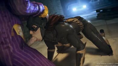 The Joker, with a skull-shaped dildo, violates Batgirl in a red room