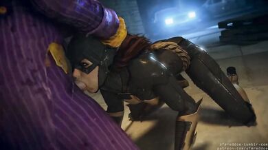 The Joker, with a skull-shaped dildo, violates Batgirl in a red room