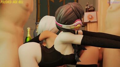 A sexy couple, Ashe and Dva, get their kinky desires fulfilled by the Jade Bell’s polished services