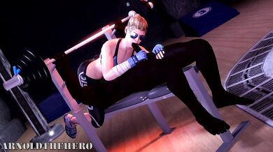 Watch Cassie spot for her gym partner, Arnold the hero, in this hentai PORN video!