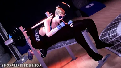 Watch Cassie spot for her gym partner, Arnold the hero, in this hentai PORN video!