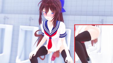 The Ultimate Futa Public Urinal Fantasy - Hikari Gets Caught in the Act!