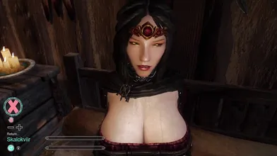 After being summoned by the dragonborn, Serana and Lydia engage in a heated threesome that leaves them breathless