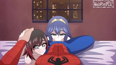 Ruby, Rose, and Lucina get tangled up with Spider-Man in an orgy of superheroic proportions!