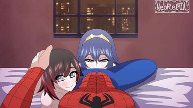 Ruby, Rose, and Lucina get tangled up with Spider-Man in an orgy of superheroic proportions!
