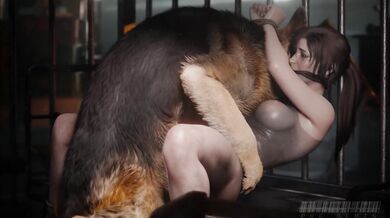 Watch Lara Croft, a sexy adventurer, fuck her cute dog named Pogbenis in this hentai porn video