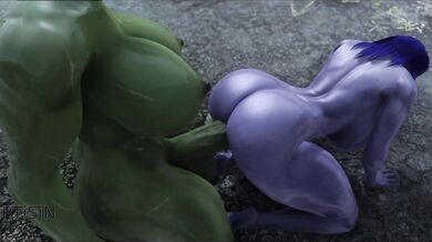 This curvy dark elf gets fucked by a futanari orc with her huge cock