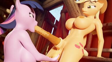 Applejack is fucked hard by Twilight while they both enjoy oral pleasures in this hentai PORN video