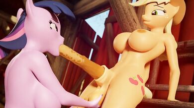Applejack is fucked hard by Twilight while they both enjoy oral pleasures in this hentai PORN video