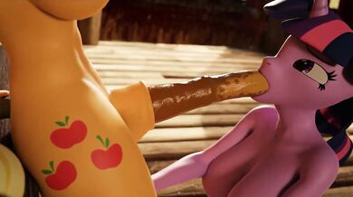 Applejack is fucked hard by Twilight while they both enjoy oral pleasures in this hentai PORN video