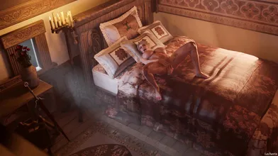 A young woman named Ciri and a white dog named Corvo Bianco have an intimate moment in 4K resolution