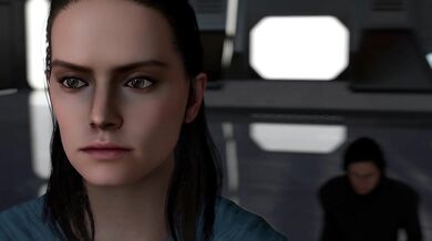 In the throne room of Jabba the Hutt, Princess Leia is ordered to pleasure her captor while Darth Vader watches with glee