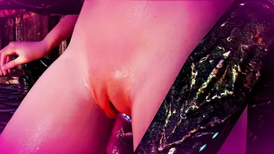 Female alien creature with tentacles and a wide open pussy, gets aroused as she lays eggs inside her partners hot mouth