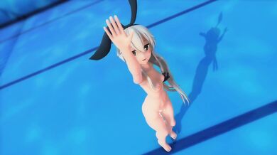 A hottie named Shimakaze invites you to a deep blue town where she will unleash her dream heart in an MMD R18 video Will you take the offer?