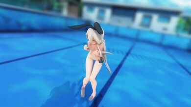 A hottie named Shimakaze invites you to a deep blue town where she will unleash her dream heart in an MMD R18 video Will you take the offer?