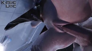 Newly married couple enjoys passionate love making in the shower