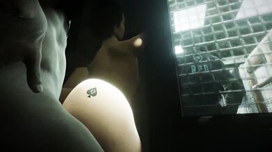 Jill gets blacked by an alien creature at the RPD station