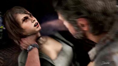 In a snowy forest, Joel and Ellie are lost in their own desires