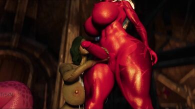 The Futa Demoness and Her Two Half Dragon Slaves Get Banged by a Horny Human Adventurer