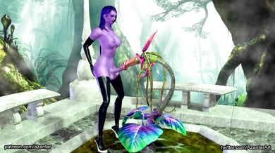 A wild dickgirl appears, fucking a massive penis flower in the magical land of Azantar!