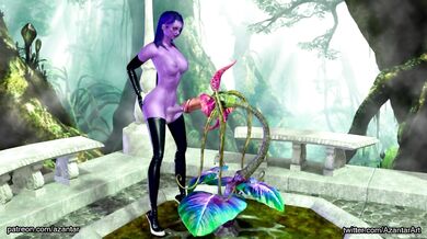 A wild dickgirl appears, fucking a massive penis flower in the magical land of Azantar!