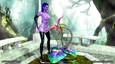 A wild dickgirl appears, fucking a massive penis flower in the magical land of Azantar!