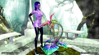 A wild dickgirl appears, fucking a massive penis flower in the magical land of Azantar!