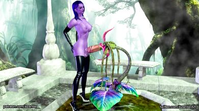 A wild dickgirl appears, fucking a massive penis flower in the magical land of Azantar!
