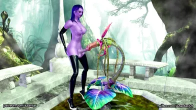 A wild dickgirl appears, fucking a massive penis flower in the magical land of Azantar!
