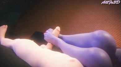 Watch as the sexy assassin takes off her high heels and lets you sniff them while she gives a footjob to your hard cock!