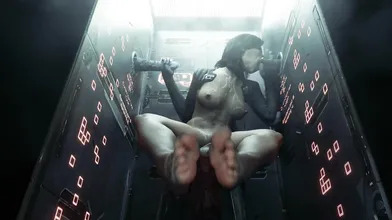 Watch the hot babe Miranda Lawson get stuffed with her face in a glory hole while covered in cum in this hardcore porn video