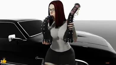 Watch Black Widow ride the horsecock of a man with nipples like dicks, in this hentai PORN video!