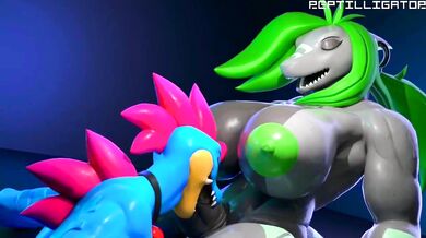 The Reptilligator and his mate Dauna X Yukigatr take their forbidden love to the next level in this scorching hot hentai video