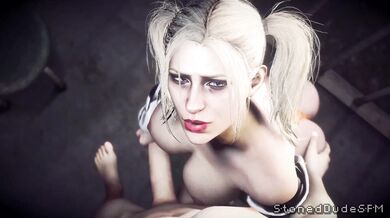 Sexy Harley Quinn gets a handjob from stoner dude in a seedy motel room