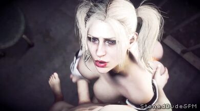 Sexy Harley Quinn gets a handjob from stoner dude in a seedy motel room